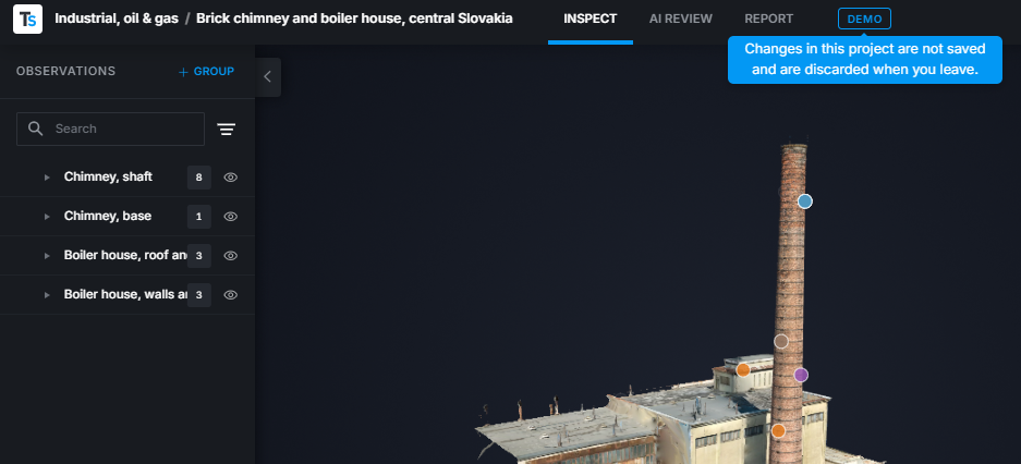 The Demo label in the project header with its tooltip showing