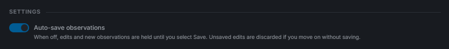 The Auto-save observations switch in the project's Settings section